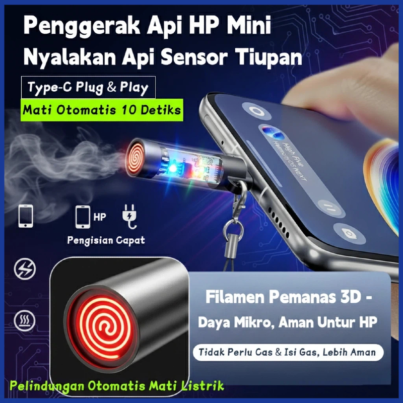 Korek Api Elektrik Sensor Tiup | Pematik Api Mini USB Type C OTG HP | Korek Listrik Unik Anti Angin