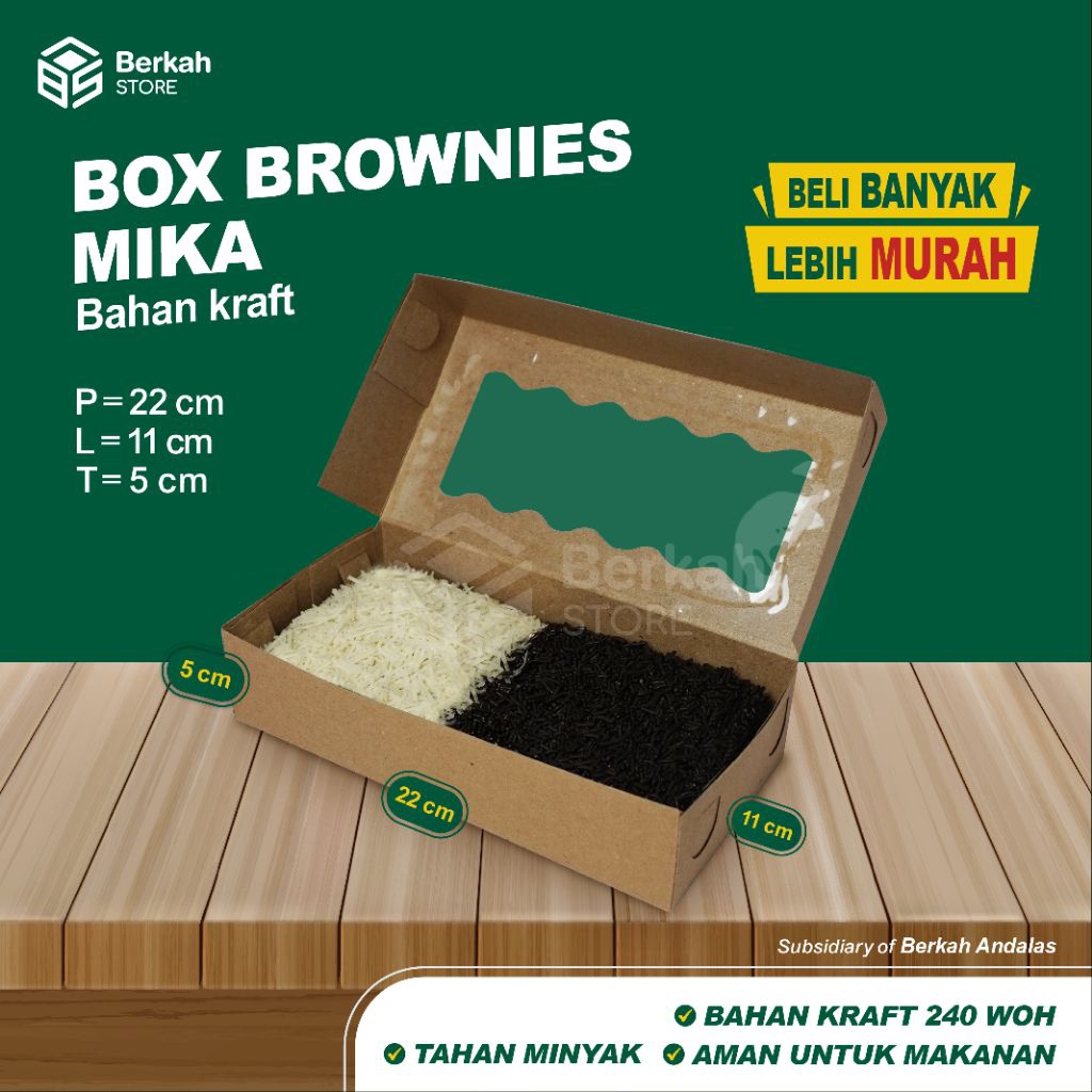 BOX BROWNIES MIKA KRAFT / 22X11X5 CM / KOTAK KUE / KOTAK BROWNIES / KOTAK BOLU GULUNG / CAKE BOX / K
