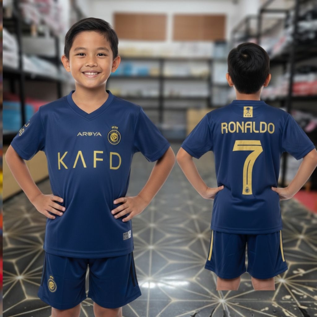 auri sport jersey baju bola al nassr away anak usia 7-12thn