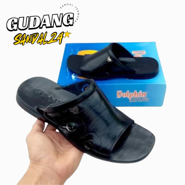 TERLARIS  Dolphin sandal slide pria kulit asli D.05 classic series sandal pria merek dolphin kulit a