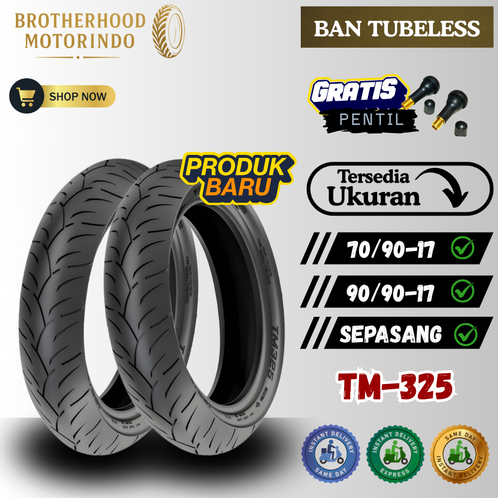 (PAKET SEPASANG) BAN TOMIMOTO TM325 TUBELESS (70/90-17 / 90/90-17) BAN TUBBLES / BAN TOMIMOTO RING 1