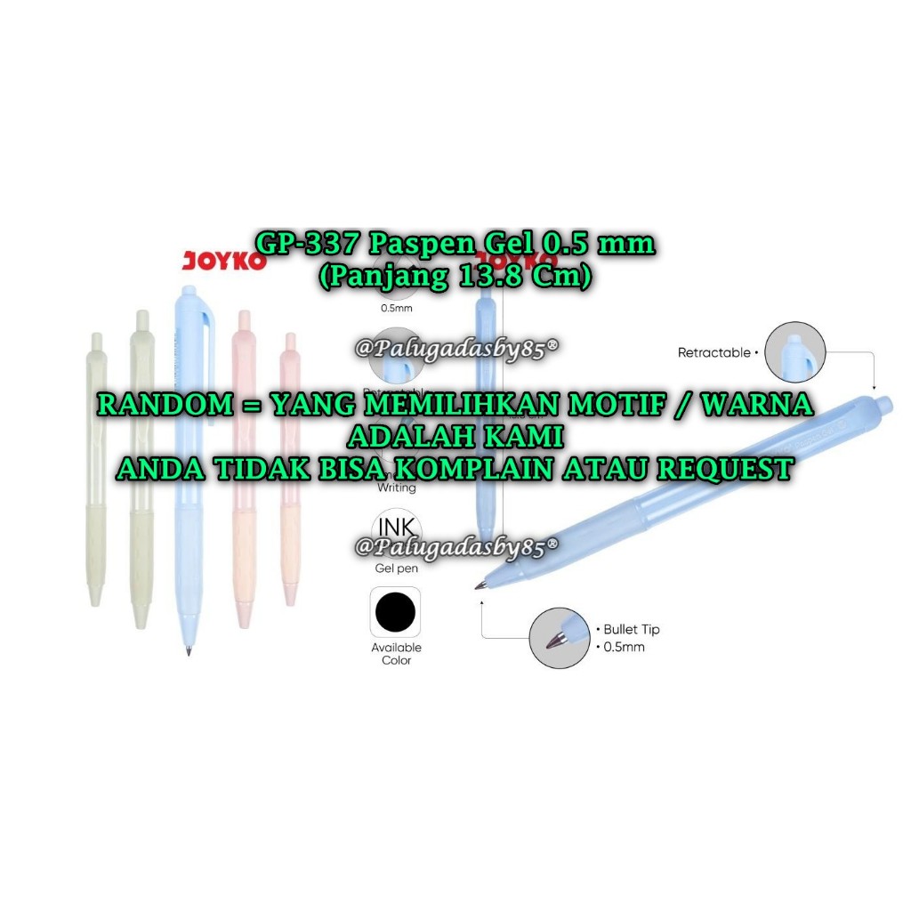 (1 Biji) GROSIR Bolpen JOYKO GP-337 Paspen Gel 0.5 Gel Pen Hitam / Pulpen Pena Joyko GP-337 (1 Biji)
