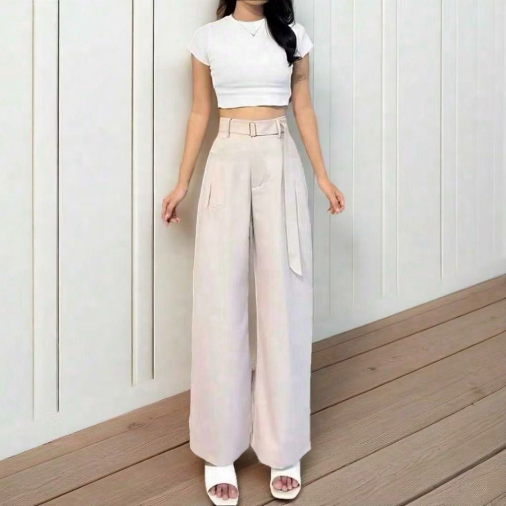 PL Celana Wanita highwaist Obi Pants Semi woll