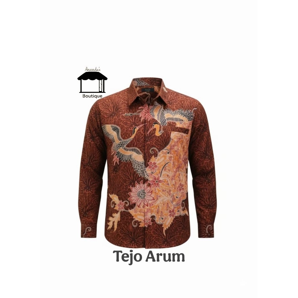 Batik Ananda | Tejo Arum Batik Pria Lengan Panjang | Batik Coklat Slim Fit Elegan