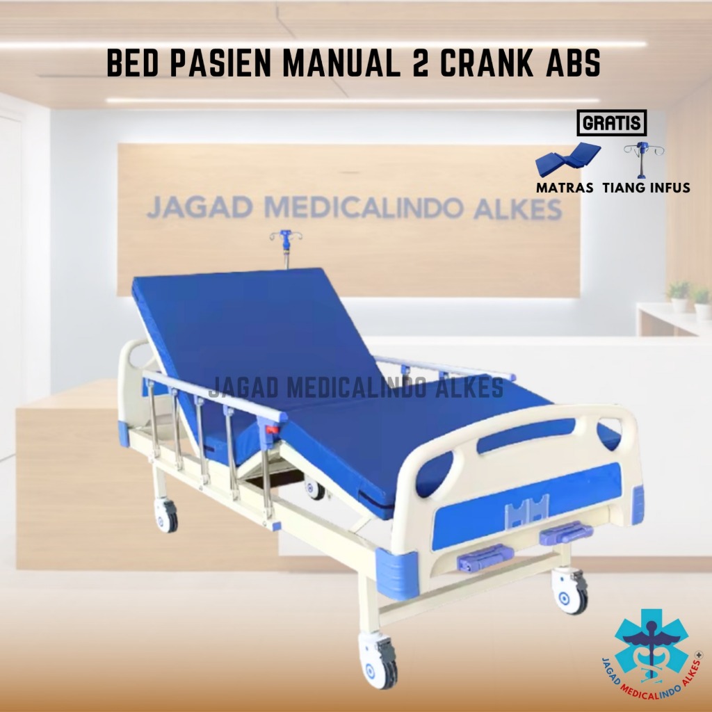 Bed Pasien ABS Ranjang Rumah Sakit 2 Crank Engkol Merk Gratis Matras