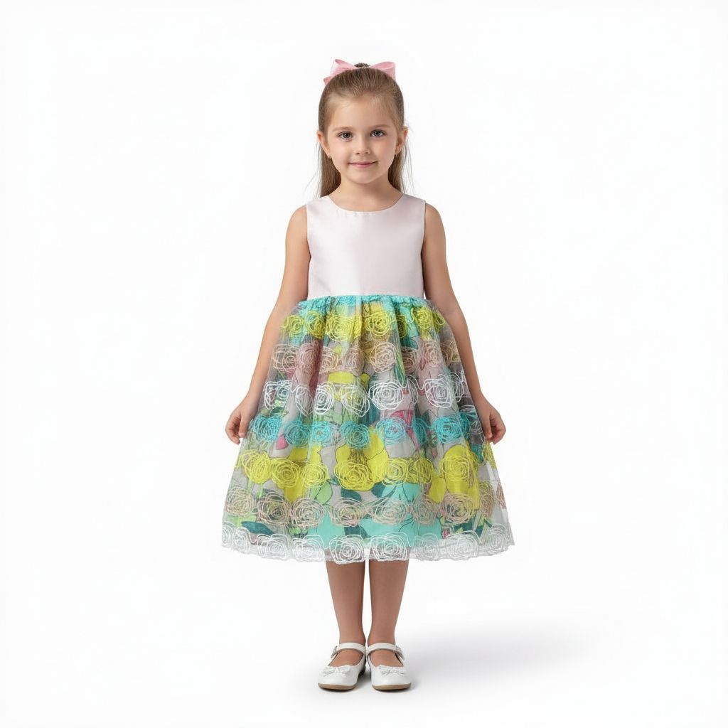 Gaun Pink anak motif bunga mewah