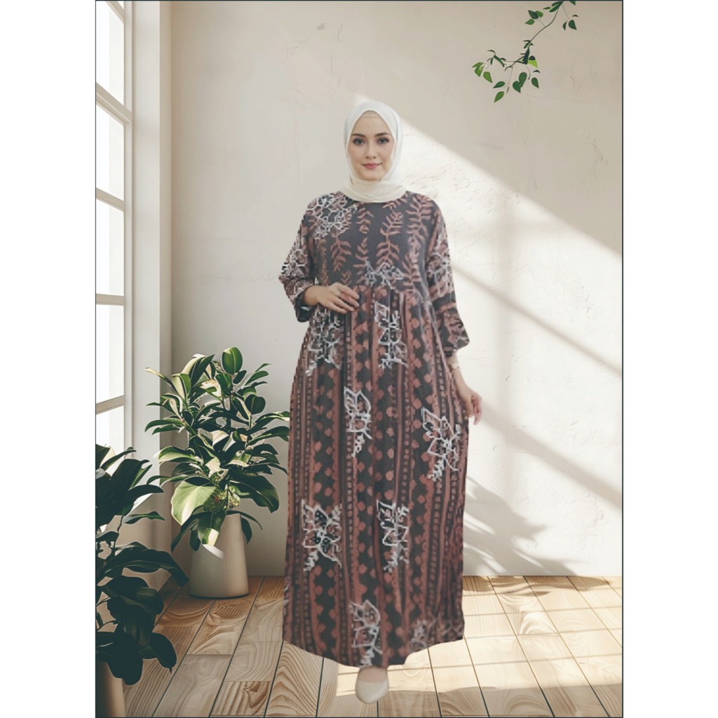 Gamis Batik Muslimah Elegan, Gamis Batik Premium, Gamis Muslimah Modern