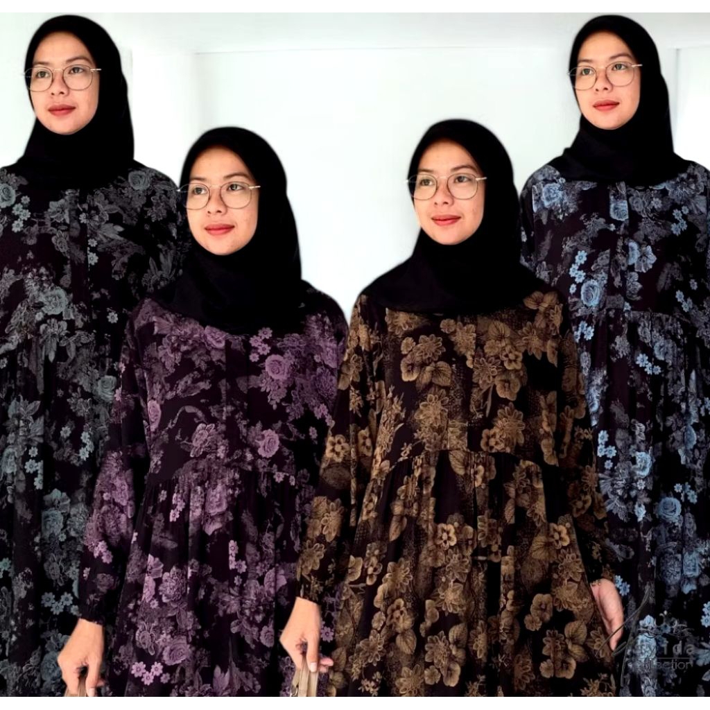 MIDI DRES MOTIF BUNGA BUNGA SALUR TERBARU