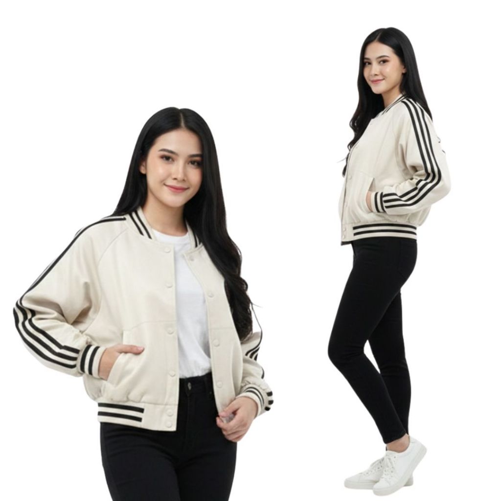 Jaket Crop Baseball Wanita Kulit Premium Jacket Varsity Crop Top Leather Basebal Korean Style