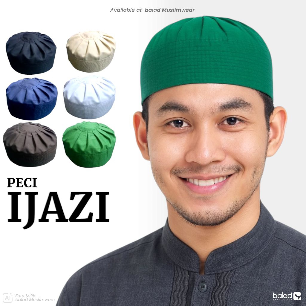Peci Ijazi Habib Syech Putih Hijau Hitam Kopiah Kain