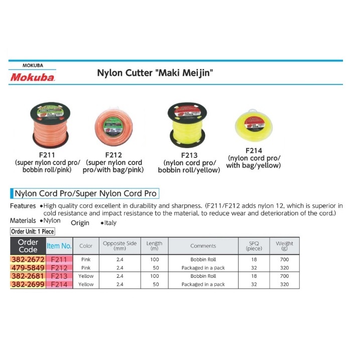 Mokuba Nylon Cutter, Nylon Cord Pro, 50m F214