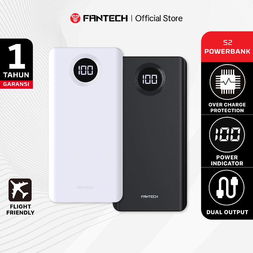 Fantech Life Powerbank Led Indicator Real Time Slim Dual Output S2 Powerpack 10000 mAh