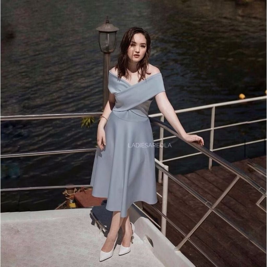 HEPBURN DRESS - Dress Pesta Wanita Offshoulder Midi Sabrina Dress Big Size Jumbo Ukuran Besar, Baju 