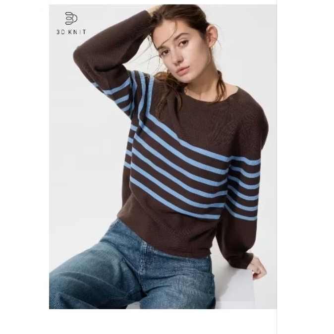 UNIQLO sweater katun rajut 3D kerah bulat