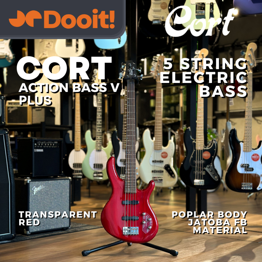 CORT ACTION BASS PLUS V string electric bass guitar / elektrik listrik gitar bass 5 senar TRANS RED