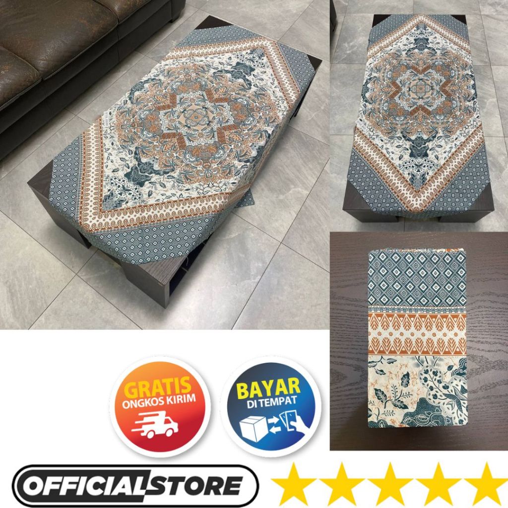 Taplak Meja Batik Ruang Tamu Set Persegi Empat Panjang Ukuran 110 x 105 Bahan Poliester Halus Table 