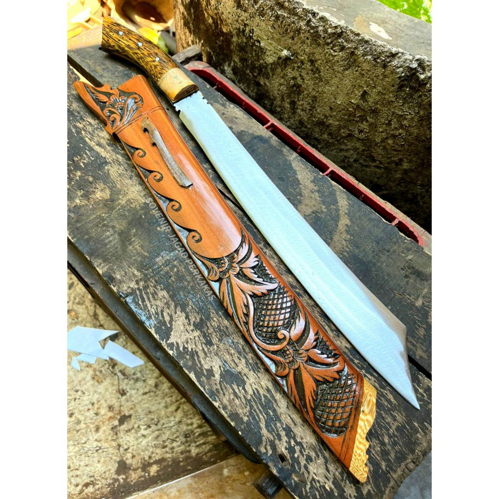 GOLOK KERJA PATIMURA BAJA PER 55cm Panjang Tajam Kuat Fulltang Tebas Pohon kayu Bambu Siap Pakai