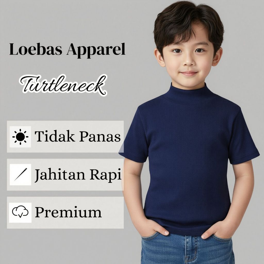 Baju Sweater Rajut Anak Cowok Turtleneck Kerah Tinggi Polos Lengan Pendek Model Korean Style