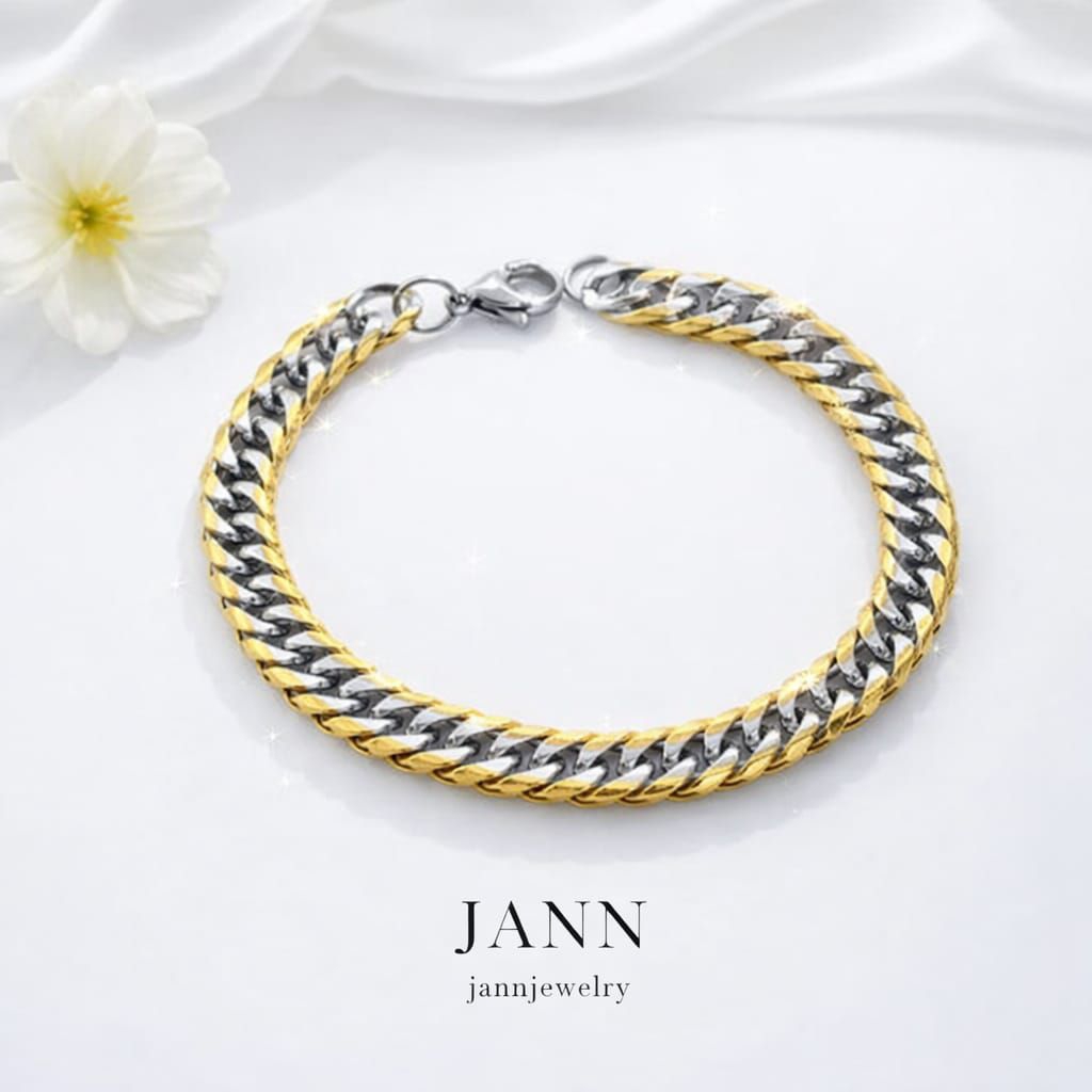 gelang rantai fashion pria titanium asli anti karat&alergi 22cm