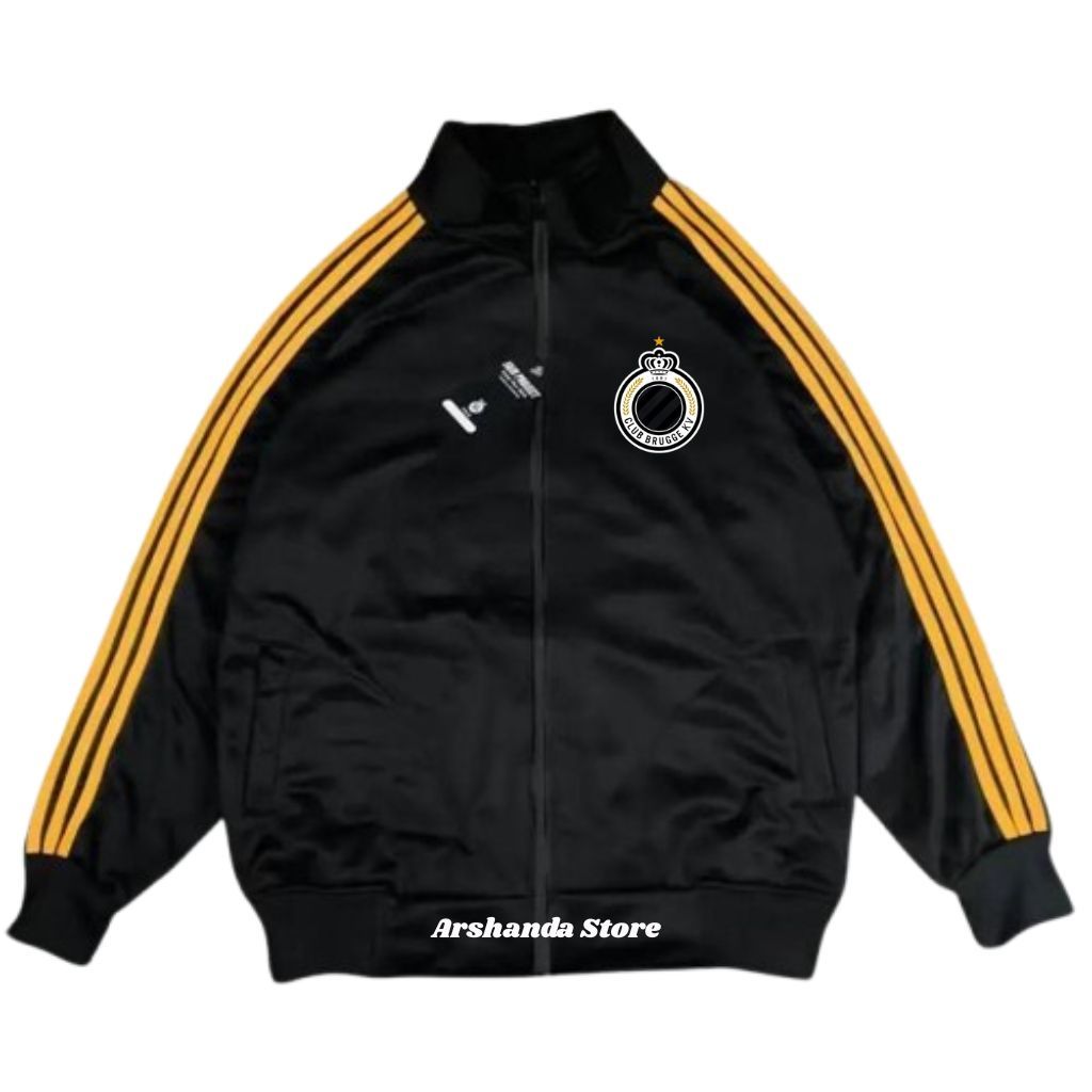 Tracktop Jaket Unisex Black Stripe Kuning List Outdoor Jacket Olahraga Club Bola Top Dunia Club Brug