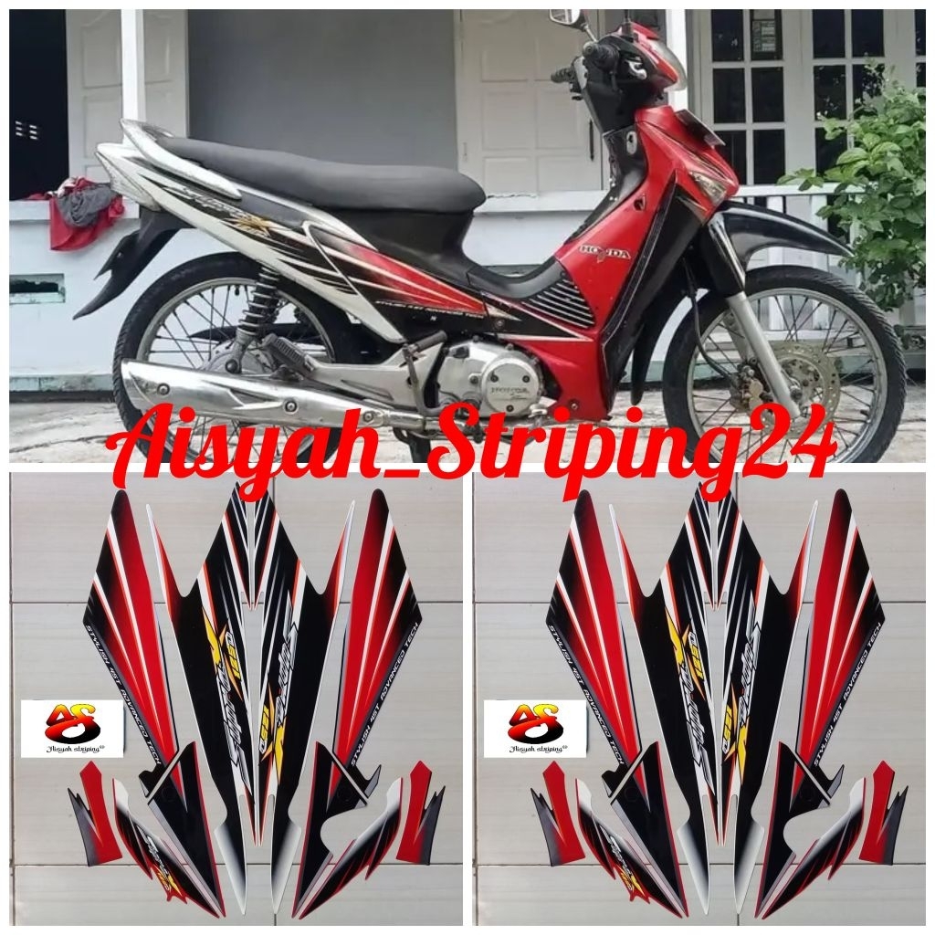 STIKER STRIPING STANDART HONDA SUPRA X 125D 2005 2006 PUTIH MERAH