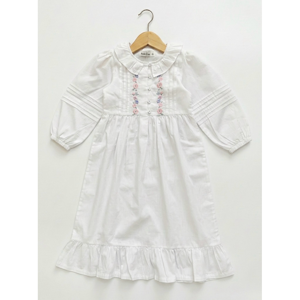 Birdie Boom - Gamis Putih Anak Bordir Bunga