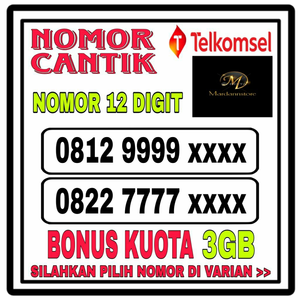 Nomor cantik telkomsel 12digit jaringan 4G/5G nasional kuota 3GB