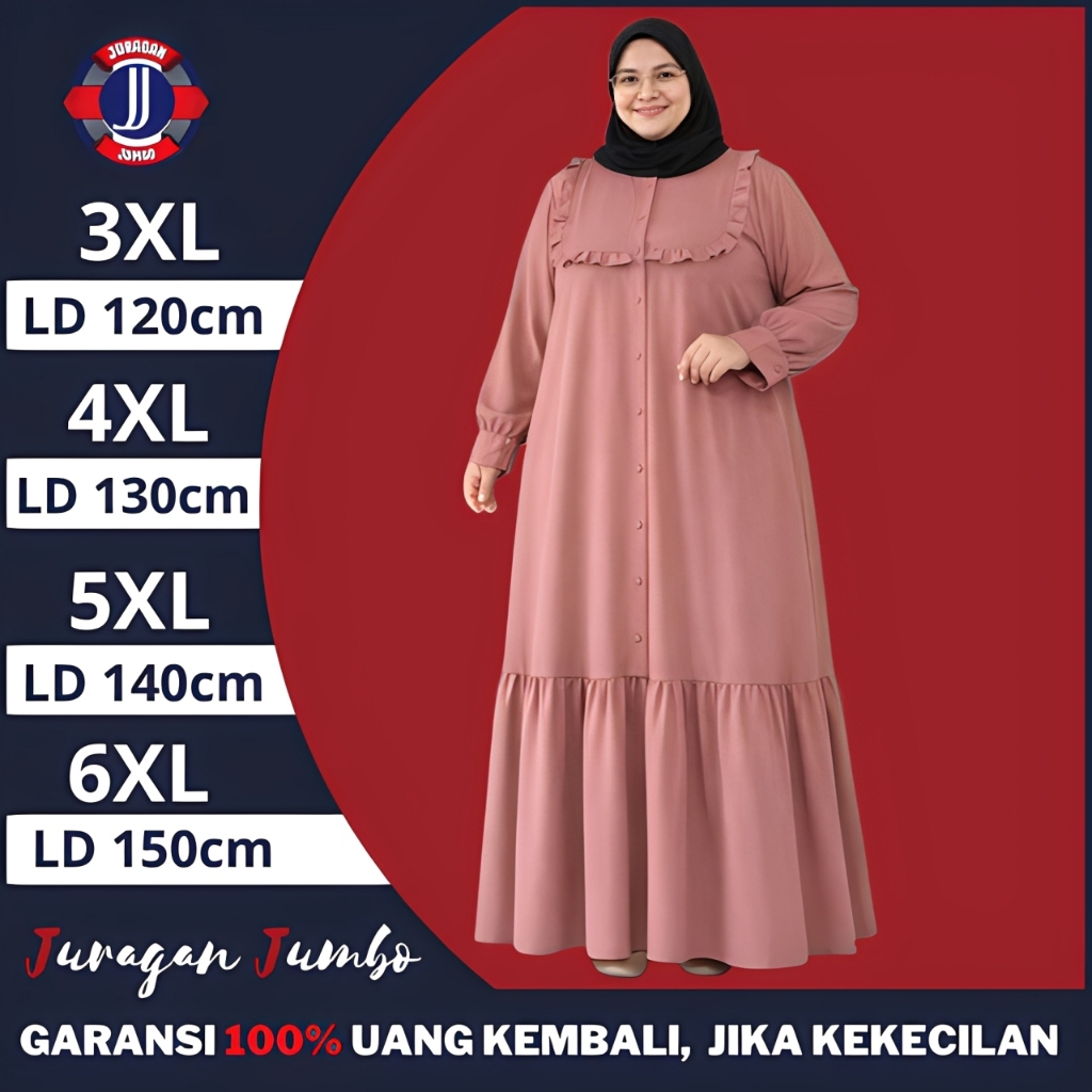 Gamis Lebaran Syari Terbaru Polos Premium Mewah Jumbo LD 120 130 140 150 Brown