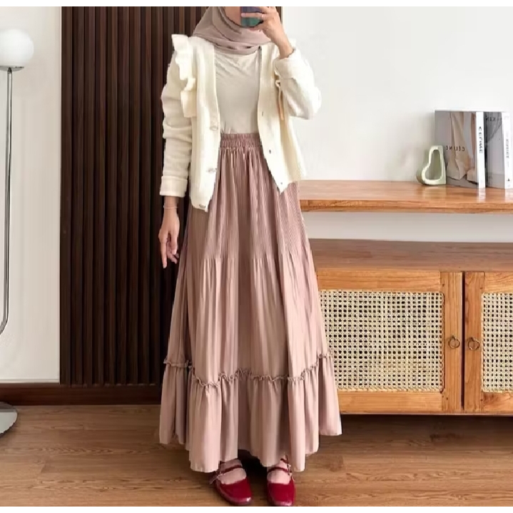 ROK SUSUN KEKINIAN ROK PANJANG KOREAN STYLE BAWAHAN WANITA TERBARU ROK REMAJA KEREN ROK POLOS SIMPLE