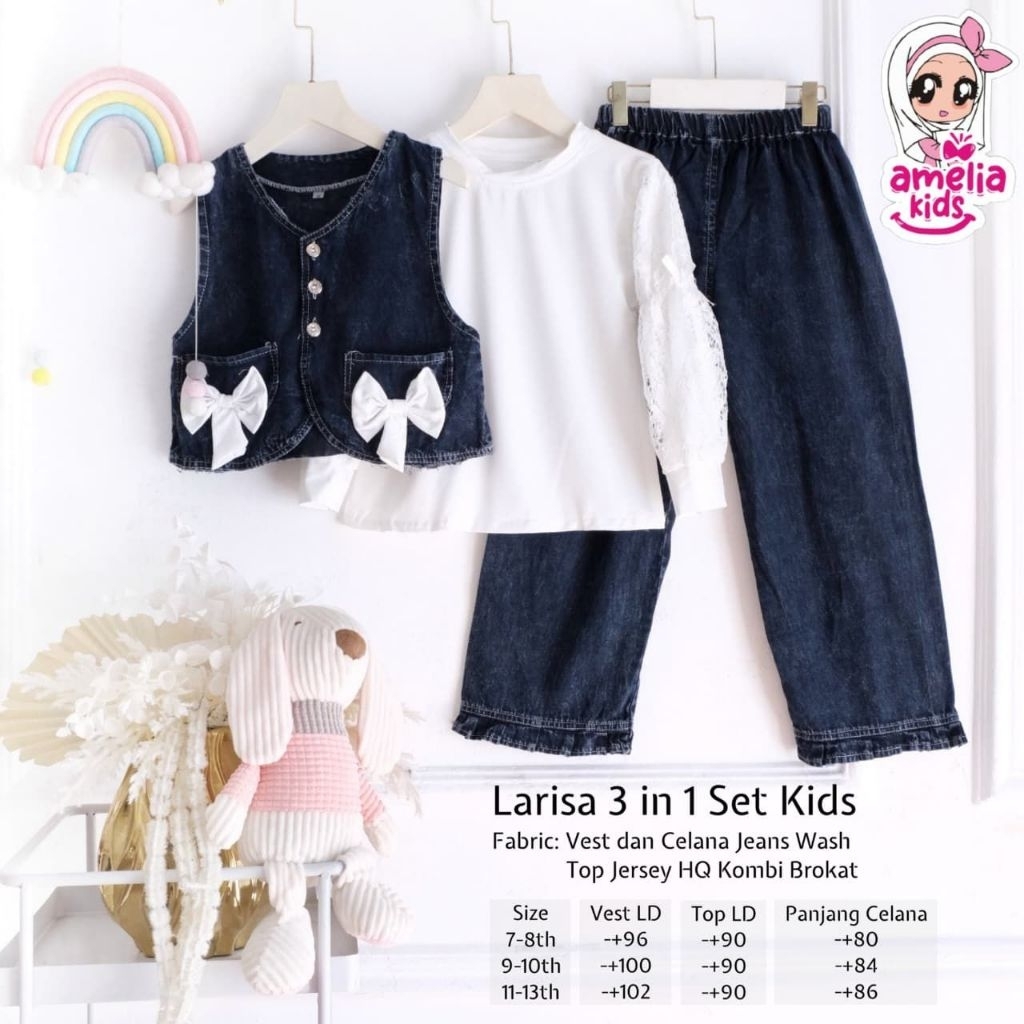SETELAN ANAK PEREMPUAN TERBARU LARISA 3in1 SET KIDS BY AMELIA