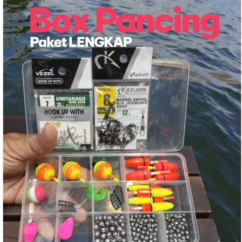 BOX KOTAK PANCING + KAIL + PELAMPUNG + PEMBERAT + STOPPER LENGKAP SATU SET