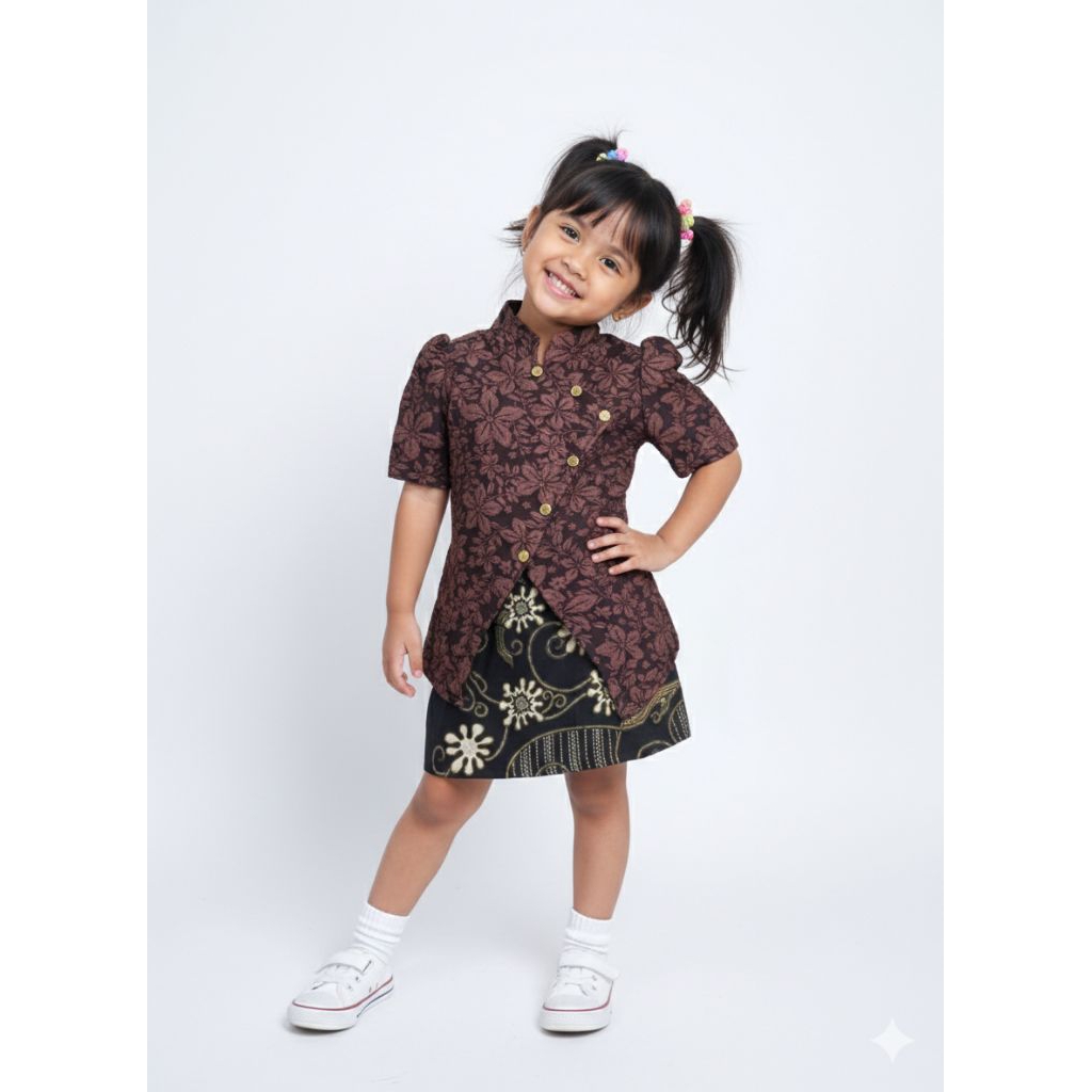 Baju set janggan anak jacquard kebaya anak bayi modern lengan pendek rok pendek batik kebaya kondang