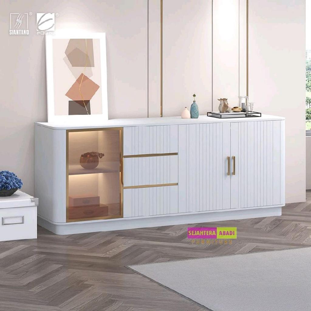 Siantano Rak Serbaguna CR17 ukuran 200 equity furniture sideboard credenza 3 laci Kaca lampu led rak