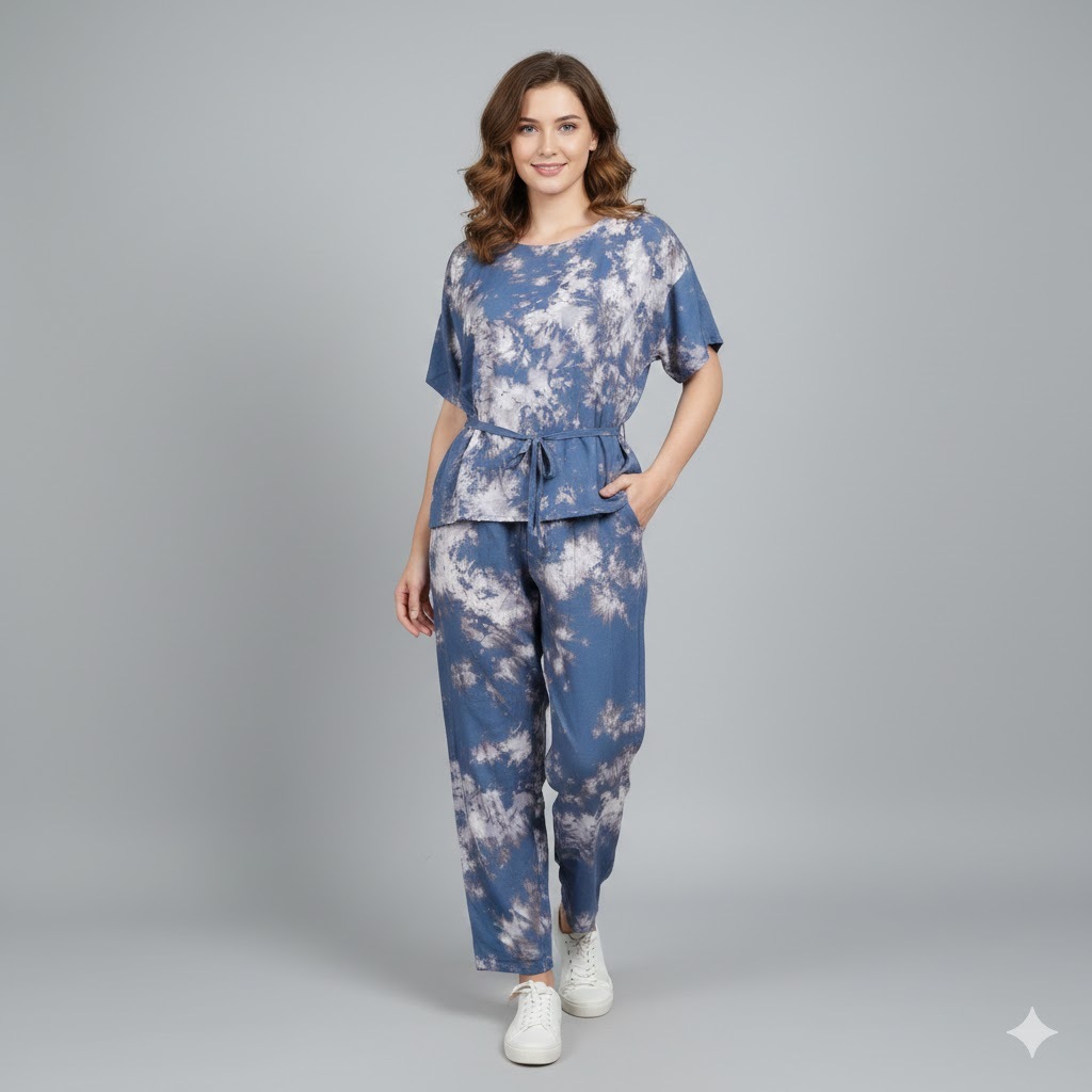 Setelan Celana Panjang Tie Dye Bali Babydoll Baju Tidur Piyama Wanita Motif Etnik