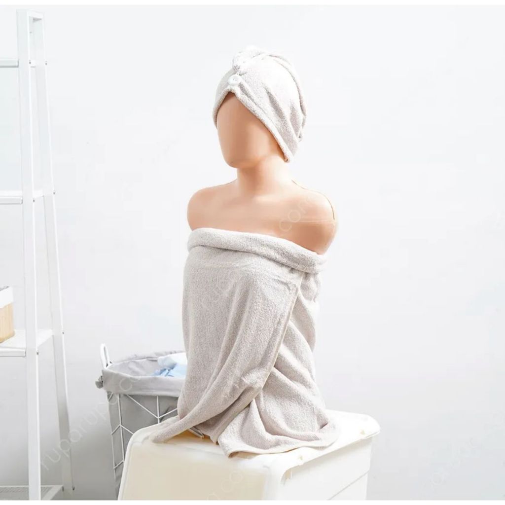 INFORMA SET HANDUK BATH TOWEL SIENNA SET BEIGE - 2 Pack - Hair turban & Bath towel