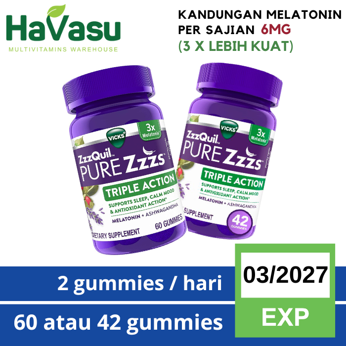 Vicks ZzzQuil Pure Zzzs Triple Action 6mg Melatonin 6 Mg + Ashwagandha