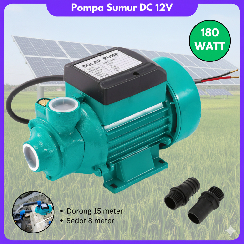 Pompa Air DC 12V Tenaga Matahari Pompa Sumur 180W DC 12 Volt Panel Surya