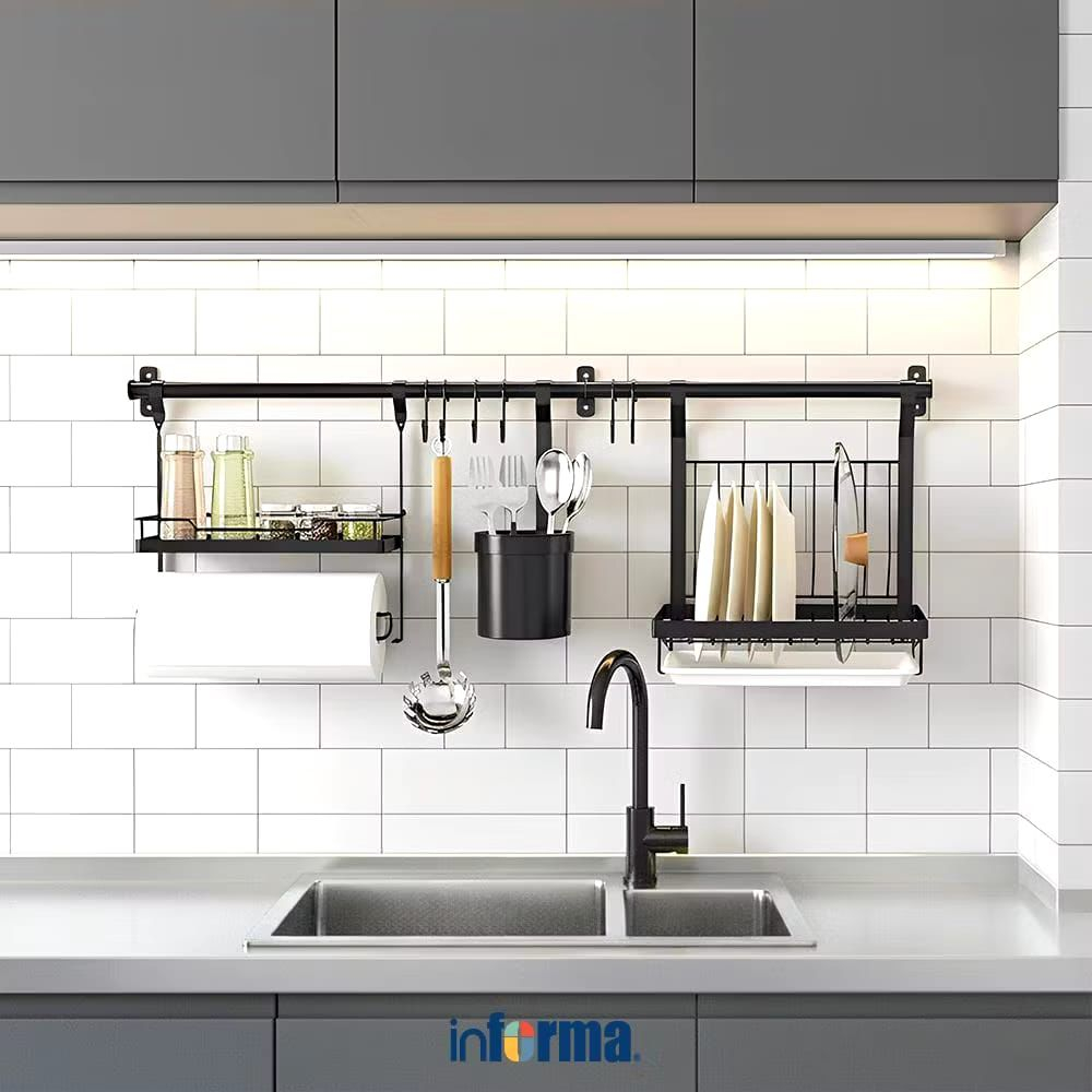 Informa Welford Rak Gantung Dapur - Hitam Rak Dinding Organizer Kabinet Penyimpanan Gantung Shelf Da