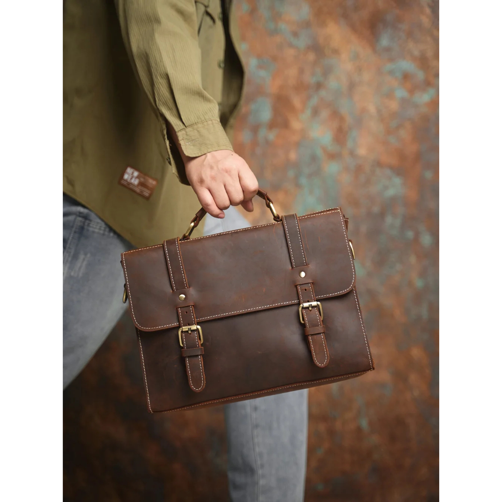 Tas Laptop Kulit Asli Pria Muat Laptop 15,6 Inch - Tas Tangan Pria Tas Kerja Kulit Premium Desain Si