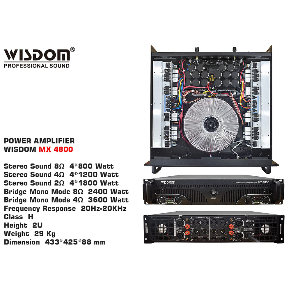 Power Amplifier 4 Channel WISDOM MX4800 | MX 4800 Class H 4 x 800 Watt Original
