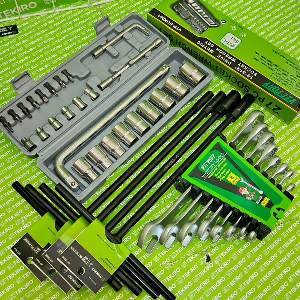 Tekiro Kunci T 4 Pcs 8-10-12-14mm + Kunci Shock 1 Set Lengkap 27 Pcs + Kunci Ring Pas 1Set / Kunci P