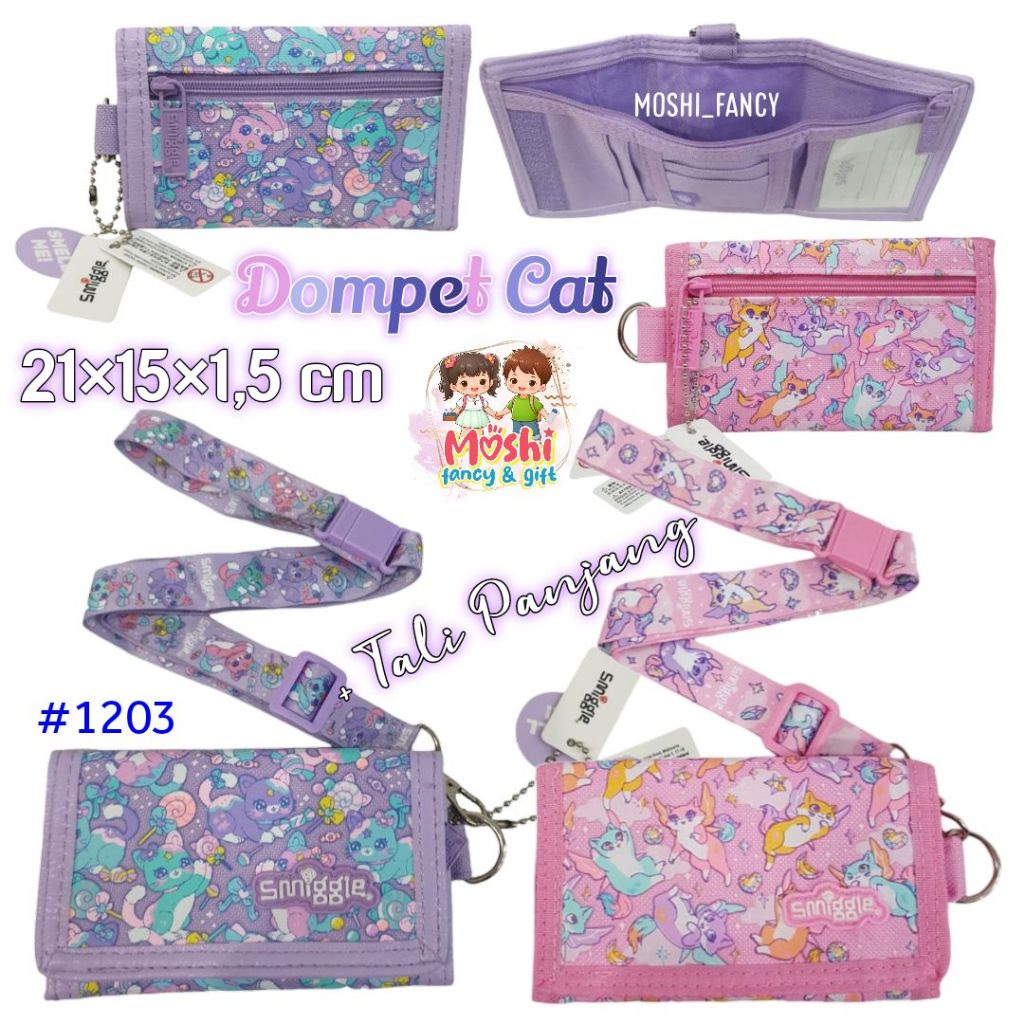Dompet Lipat Anak Motif Cat Pink / Dompet Anak Perempuan SD SMP Motif Kucing Pink Tali Panjang Cat