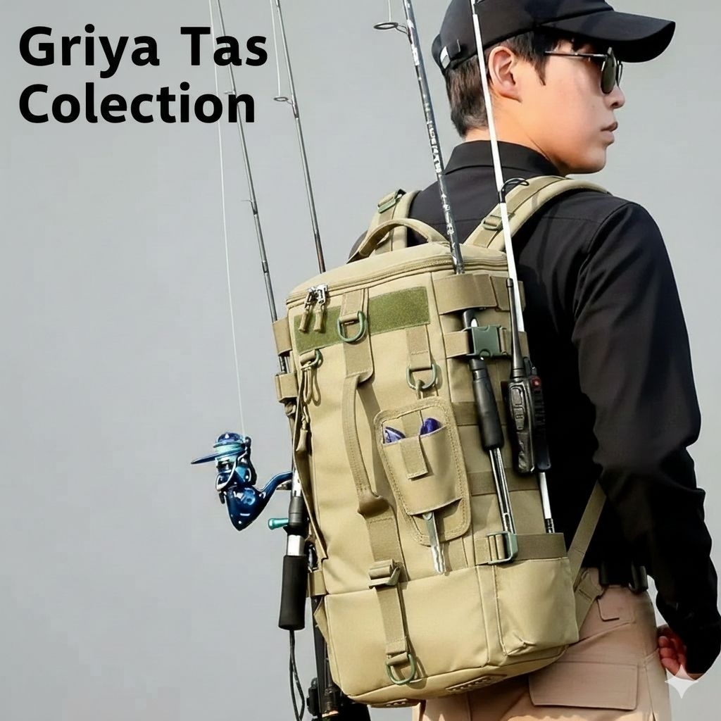 Tas Pancing Ransel Tabung Cordura Tebal - Tas Joran Pancing Gendong Bulat Premium