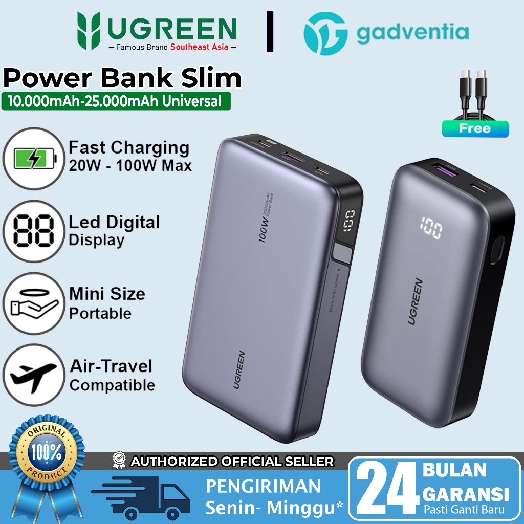UGREEN Power Bank Mini For iPhone Android Type C Powerbank PD Fast Charging 10000mAh 25000mAh