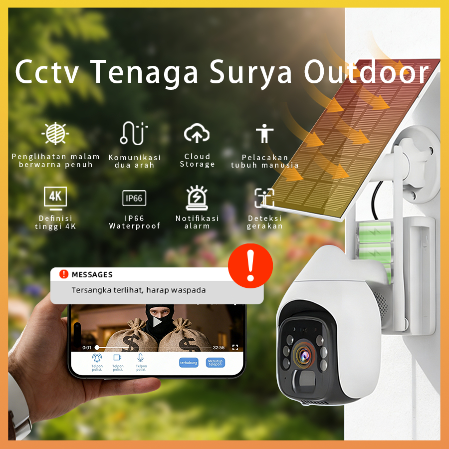 SQ6 4G Solar Cctv Outdoor Tahan Air Cctv Kebun 4MP HD PTZ CCTV 16000mAh Battery Cctv Tersembunyi