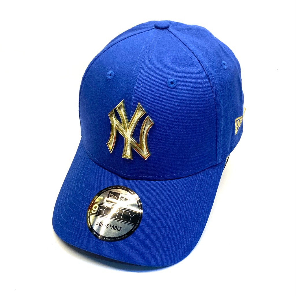 Topi New Era Cap 9Forty MLB New York NY Yankees Metal Badge Logo Royal Blue Hat
