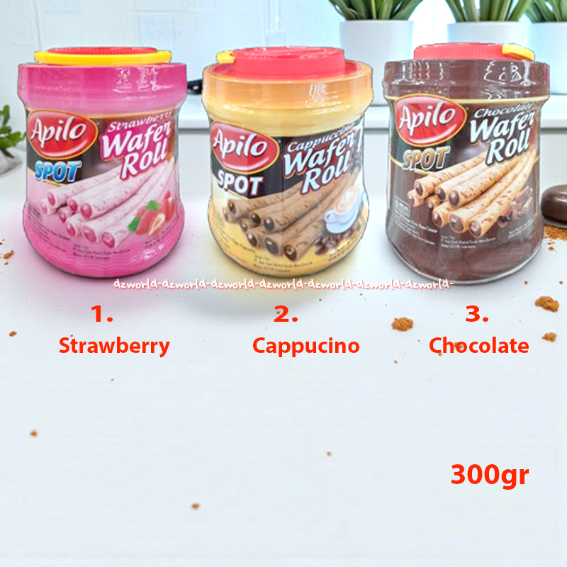 Apilo 300gr Spot Strawberry Cappucino Chocolate Wafer Roll Kemasan Toples Kaleng Rasa Kopi Kapucino 