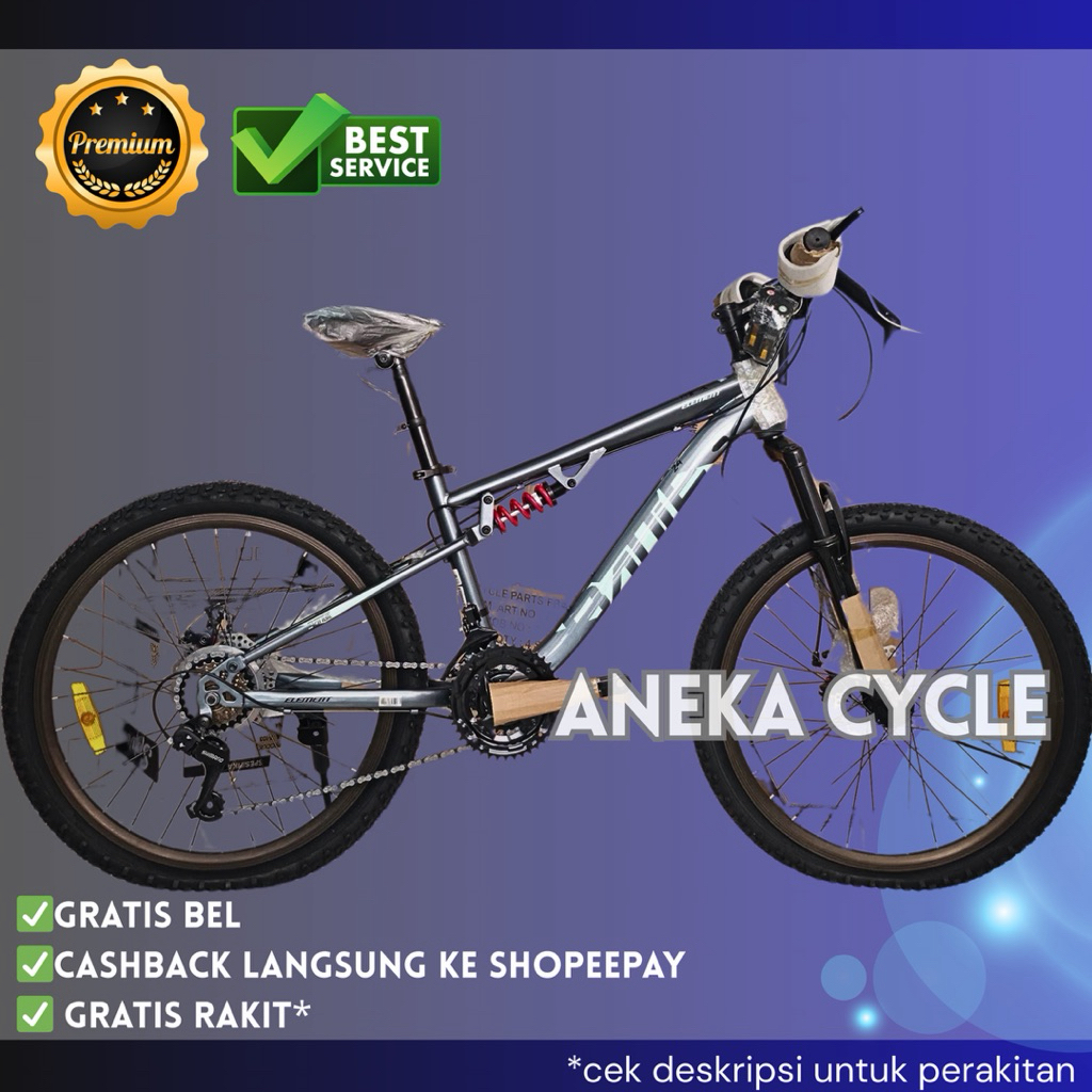 Sepeda Gunung MTB Element Battle 24 Inch Rem Double Cakram Speed 7x3 Frame Besi