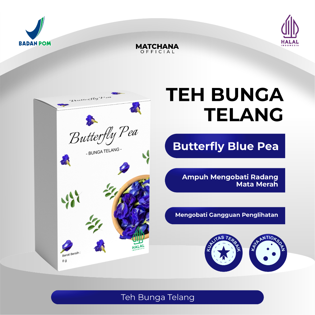 Unikefood Teh Bunga Telang, Butterfly Blue Pea Tea, Pewarna Alami Herbal Bunga Telang Organik Isi 8g