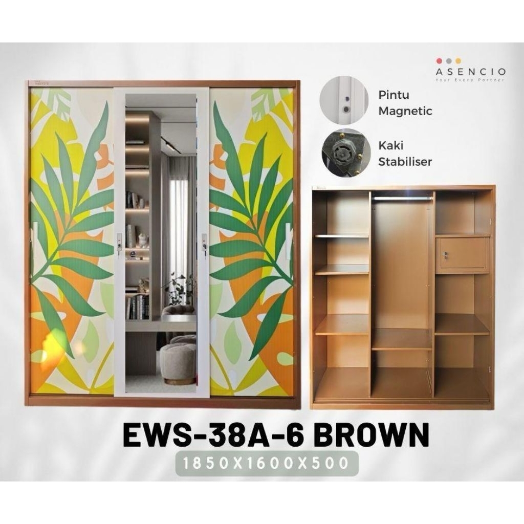 Lemari Besi Sleding 3 Pintu Lebar 160cm